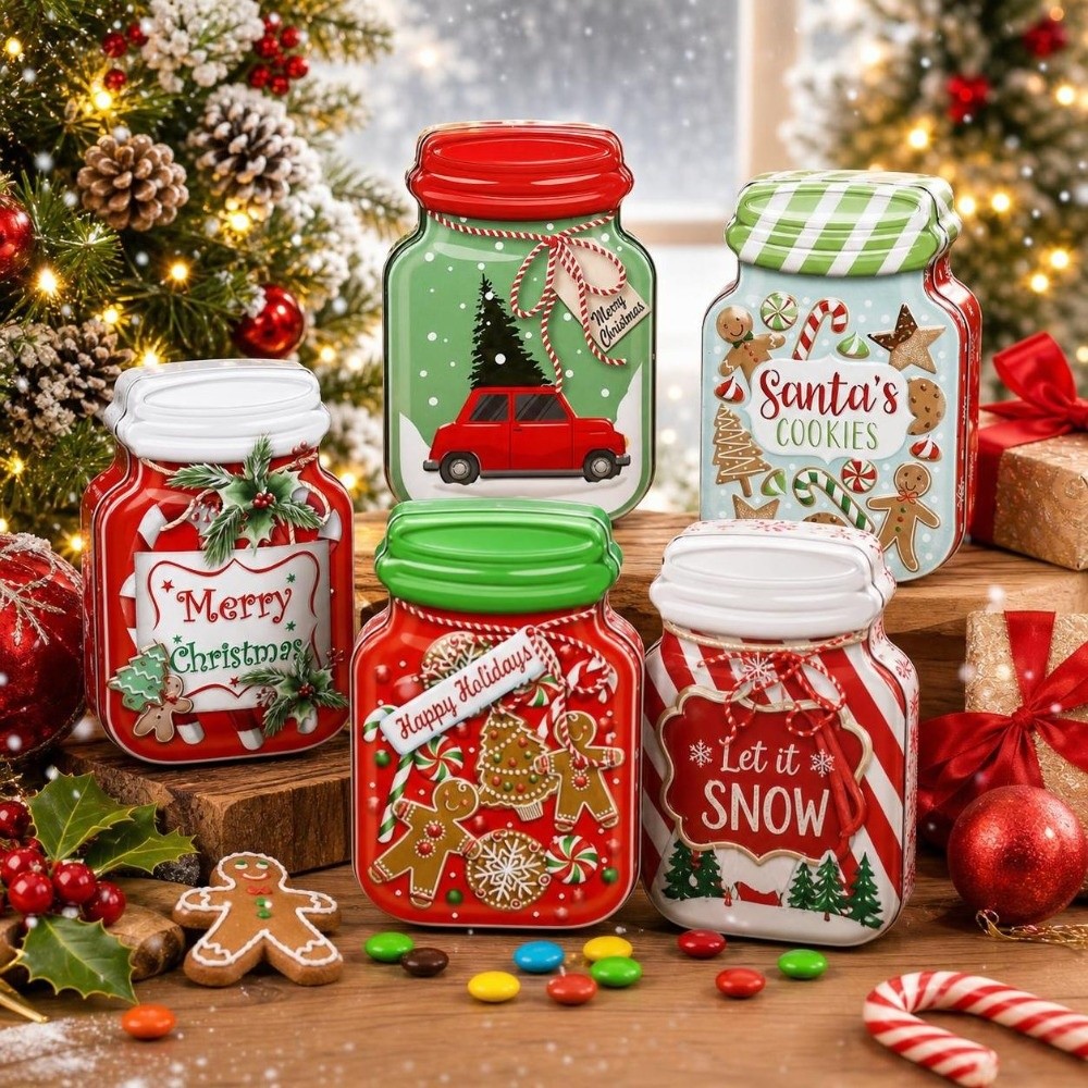 Metal Christmas Tin Box with L - огляд і ціна Tin Container Lid
